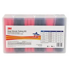 This 42-piece heat shrink tubing kit from 3M includes 6 pieces of 1-inch tubing with a 3:1 shrink ratio and 6-inch length. Made of polyolefin in black and red, the tubing has an inner diameter of 3/4 inch before shrinking and is suitable for wire sizes from 6 AWG to 500 MCM. Used for electrical insulation, protection, and sealing of wire connections and splices in industrial maintenance, automotive wiring, and electrical panel applications.