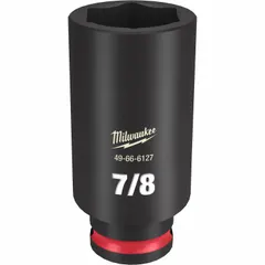 This 3/8" drive impact socket features a 7/8" SAE 6-point deep design for accessing recessed fasteners. The friction retention mechanism holds the socket securely on the anvil. Black Phosphate finish provides corrosion resistance. Suitable for fastening and loosening bolts and nuts in automotive, heavy equipment, and industrial applications.