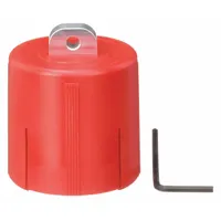 This pneumatic regulator lockout device secures the adjustment knob of air line regulators, preventing accidental pressurization during maintenance or servicing. It is used in industrial settings to isolate pneumatic energy and support lockout/tagout procedures