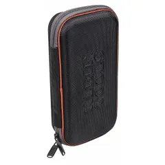 Polyester tool case with hinged lid in black, gray, and orange. Measures 5 1/2 inches wide, 10 1/4 inches deep, and 2 1/4 inches high. Suitable for carrying and organizing hand tools in field service or workshop environments.