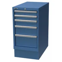 Steel workbench pedestal for industrial storage of tools and parts. Constructed from steel. Suitable for use under workbenches in manufacturing and assembly environments