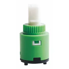 This flow control valve is a plastic disc faucet cartridge for hot/cold water applications. It is compatible with Kohler Purist series faucets and includes installation tools. Overall length is 2 inches. Unfinished plastic construction.