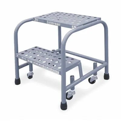 COTTERMAN Step Stool: 1.7 ft Overall Ht, 350 lb Load Cap, 2 Steps, Aluminum - Rolling Step Stools