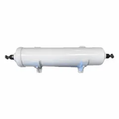 Pre-treatment pack with activated carbon media for removal of chlorine and particles from tap water. Designed as a pre-filter to protect downstream purification equipment. Single cartridge unit.