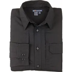 This collared work shirt features a button front and long sleeves, constructed from cotton for comfort. Suitable for tactical, security, and outdoor work environments where a professional appearance and durability are required.