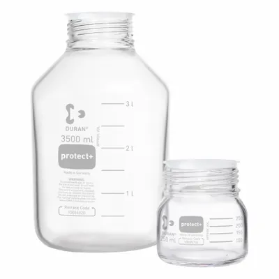 DURAN Safety Coated Wide Mouth Round Glass Lab Bottles