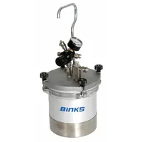 Siphon feed spray gun cup with a 2-quart capacity. Includes an integrated regulator for adjusting fluid delivery. Designed for use with spray guns in industrial painting and finishing applications