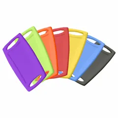 Pack of 14 multi-color plastic rectangle key tags with a 3 1/8 in overall height. Blank with no inserts, ready for custom labeling. Used for organizing and identifying keys in industrial, commercial, and maintenance settings.