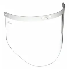 This replacement visor is made of clear, uncoated propionate for chemical splash resistance. It measures 14 1/2 in wide, 9 in high, and 2 mm thick. Suitable for use in industrial environments where face protection from splashes, sprays, and airborne particles is required.