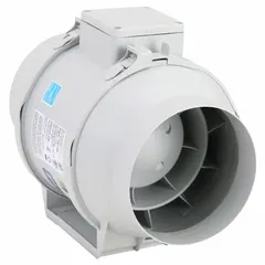 This inline duct fan kit is designed for general ventilation in commercial or industrial spaces. It moves up to 293 cfm through 6-inch ducts, suitable for exhausting air or boosting airflow in HVAC systems. The thermoplastic housing and IP44 rating allow use in areas with moisture or dust. Includes one intake grill.