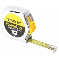 STANLEY Tape Measure: Nonmagnetic Single Hook Tip, 12 ft, Metal, Silver (MPN 33-272)