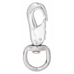 This iron eyelet spring snap features a cap opening type with a 7/16 in opening size and 4-1/2 in overall length. It is intended for non-lifting attachment and securing applications such as light-duty rigging, tethering, or industrial fastening where lifting loads are not required.