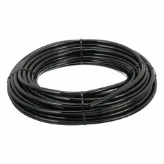 Polyurethane tubing with 5/16 in inner diameter and 1/2 in outer diameter, supplied in a 100 ft length. Black in color, with a Shore A hardness of 90 to 95 and a maximum operating pressure of 170 psi at 73°F. Suitable for pneumatic systems, fluid transfer, and instrumentation in industrial automation and material handling applications.