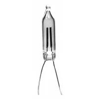 This miniature neon lamp features a T3 bulb shape with trade number NE-2 and a wire terminal base for secure connections. It operates at 105 to 125V AC with a power rating of 0.04 W. Suitable for use as a low-power indicator light in control panels, appliances, and equipment requiring a compact light source