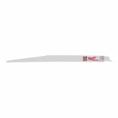 General purpose reciprocating saw blade with 8/12 variable teeth per inch for cutting wood, plastic, and drywall. Tapered profile enables flexible curved cuts in demolition and remodeling. Sold in a 5-pack. Blade length: 12 in, thickness: 0.05 in.
