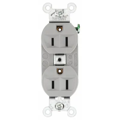 BRYANT 5262BGRY Duplex Receptacle, NEMA 5-15, Gray, 125V AC, 15A, 2-Pole/3-Wire - General Purpose Receptacles