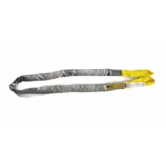 This abrasion-resistant eye round sling is constructed from polyester with a body diameter of 1-5/8 in and an overall sling length of 8 ft. It is designed for lifting and rigging applications where load protection and resistance to abrasion are required.
