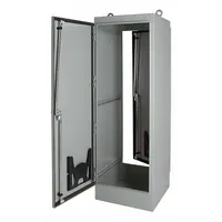 Steel enclosure with NEMA 12 rating, measuring 90 x 36 x 20 inches. Features a solid hinged cover secured by a keyed handle closure. No knockouts included. Suitable for protecting electrical controls and instruments in industrial environments where dust, dirt, and non-corrosive liquids are present