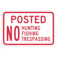 Aluminum sign with Diamond Grade retroreflective sheeting and mounting holes for permanent outdoor installation. Used to post property boundaries and warn against trespassing, hunting, or fishing. Not glow-in-the-dark
