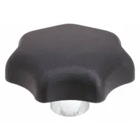 This 7-arm knob features a 40 mm diameter plastic body with a steel thread insert for wear resistance. It has a 1/4"-20 thread size and 14 mm thread length, suitable for manual adjustment and clamping on machinery, jigs, and fixtures