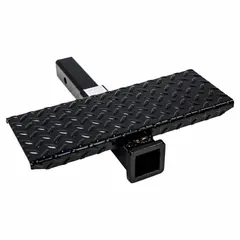 This receiver tube is made of carbon steel with a 12-inch overall length. It is used to extend the reach of a hitch receiver for towing or carrying accessories. Suitable for material handling and industrial applications.