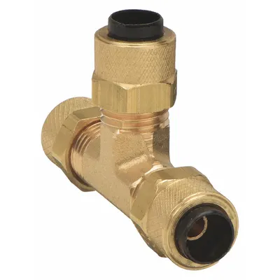 PARKER Compression Tee Fitting: 1/4 in OD x 1/4 in OD x 1/4 in OD Fitting Size, Brass - Creep-Resistant Self-Aligning Brass Compression Fittings