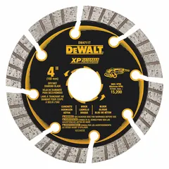 This 4-inch diameter diamond blade features a segmented/turbo rim for cutting concrete and asphalt. Suitable for both wet and dry applications, it is designed for use with angle grinders. The blade has a 4-inch arbor size.