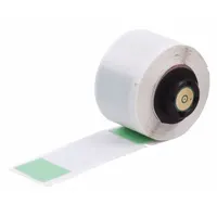 Green matte vinyl wraparound label for wire diameters from 0.26 in to 0.56 in. Measures 2 1/2 in x 1 in. Compatible with BMP71 printer series and requires M71-R4300 ribbon. Used for permanent identification of cables, wires, and small-diameter conduits