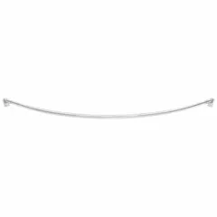 This curved shower rod is made of stainless steel with a polished finish, designed for drywall mounting. The set includes an Allen wrench for installation and comes as a 6-pack. It provides extra elbow room inside the shower while helping to contain water.