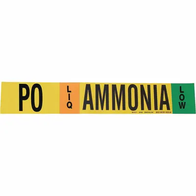 BRADY Pipe Marker: PO, LIQ, Low, Fits 8 in and Larger Pipe O.D., 1 Pipe Markers - Ammonia Adhesive Pipe Markers