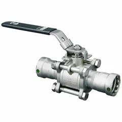 Straight valve body ball valve with 316 stainless steel construction and EPDM seals. Features a locking lever handle for secure on/off flow control. Suitable for water, gas, and oil applications in industrial piping systems.