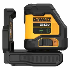 This cross-line laser level projects a green beam for horizontal and vertical leveling with ±1/8 in @ 30 ft accuracy. It features electronic self-leveling and operates on a 20V Max battery. Includes a target for alignment. Suitable for layout tasks such as installing cabinets, shelving, and framing.