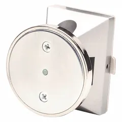 Floor/wall-mounted magnetic door holder in gray aluminum. Designed to hold doors open, supporting safety and access control in industrial environments.