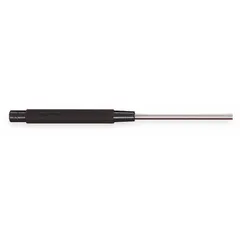 Round steel flat-tip punch with 1/4 in tip diameter and 8 in overall length. Designed for SAE applications to drive out or install pins in mechanical assemblies.