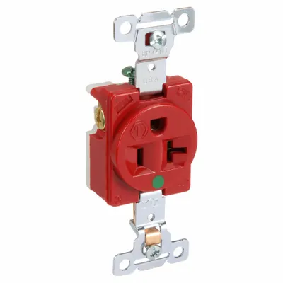 BRYANT Receptacle: Hospital Grade, Single, 5-20R, Red, 125V AC, 20 A - General Purpose Receptacles