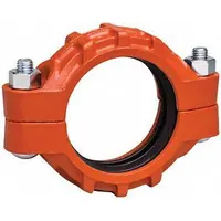 Grooved pipe coupling for joining grooved-end pipes in industrial piping systems. Constructed of ductile iron with a maximum operating pressure of 800 psi. Provides a bolted connection suitable for water, oil, and gas handling applications