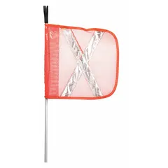 This 5 ft overall height warning whip features an orange flag with a white reflective X for enhanced visibility in low-light conditions. It is mounted on a hex base and is suitable for marking slow-moving vehicles, construction zones, and roadside equipment. A light is sold separately.