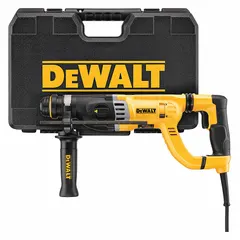 This corded rotary hammer features an SDS-Plus chuck and D-handle design. It delivers 2.2 ft-lb of impact energy at up to 5,350 bpm, powered by an 8.5 A motor. With a 1 1/8 in capacity, it is suited for drilling and light chipping in concrete, masonry, and stone.