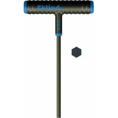 T-shaped hex key with a 2 mm metric tip, long length, and ball end for angled access. Made of alloy steel with a black finish. 3-inch handle length. Used for tightening or loosening socket-head cap screws and set screws in confined spaces.