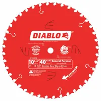 DIABLO Circular Saw Blade: 10 1/4 in Blade Dia., 40 Teeth, 0.09 in Cut Wd, 5/8 in Arbor Size, Combo (MPN D1040W)