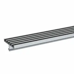 Aluminum stair nosing designed for set-in-concrete installation. Features a black finish with a 60-inch width, 3-inch depth, and 1/4-inch nose height. The grit surface provides slip resistance for concrete stair treads in industrial or commercial settings.