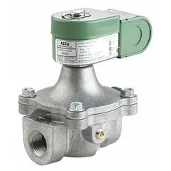 This 2-way, 2-position normally closed solenoid valve is designed for on/off flow control of liquids and gases in industrial piping systems. It features a 1-1/2 in pipe size, operates on 120V AC, and includes a junction box for electrical connections. Typical applications include process automation, water treatment, and HVAC systems.
