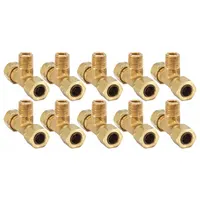 Brass compression fitting for creating branch connections in tubing systems. Self-aligning design facilitates assembly. Suitable for pneumatic, hydraulic, and instrumentation applications requiring leak-tight seals without soldering or welding. Supplied in a 10-pack
