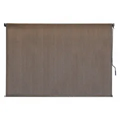 This pole-and-crank-operated sun shade from the Choice Series features a 96-inch valence width, Cabo Sand fabric, and an Oil Rubbed Bronze valance. It provides 72% UV protection and includes a bungee-and-hook tie-down system for secure installation. Suitable for outdoor areas such as patios, decks, or workspaces requiring adjustable shade.