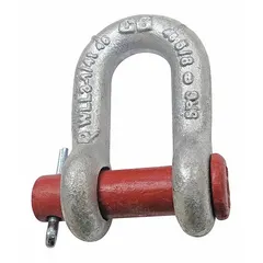 CROSBY G-215 anchor shackle made of carbon steel with a silver finish. Body thickness is 1/2 in. Working load limit is 4,000 lb. Used in lifting and rigging to connect chains, slings, or cables.