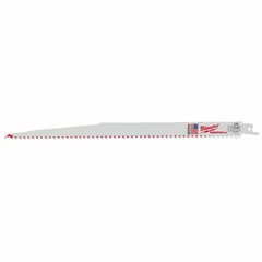 This 5-pack of reciprocating saw blades is designed for cutting wood with embedded nails. Each blade features 5 teeth per inch and a rigid construction for straight cuts. With a 12-inch length and 0.05-inch thickness, these blades are suitable for demolition and renovation tasks involving nail-embedded lumber.