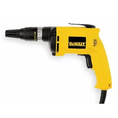 Corded drywall screw gun with 1/4 in drive size and 60 in-lb maximum torque. Features a trigger switch and pistol grip handle for controlled operation. Powered by 120 V AC. Suitable for installing drywall panels in construction and renovation tasks.