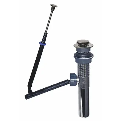 DANCO Sink Drain: Brass, Brushed, 8 1/2 in Overall Ht, 2 1/8 in Overall Dia, Slip - Sink Drains with Lever-Activated Stopper