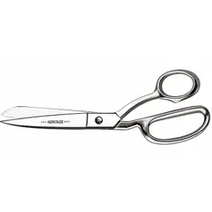 All-metal offset scissors with a straight, fine-edge steel blade and silver finish. Overall length of 8 1/4 inches. Designed for right-hand use, suitable for cutting rope in industrial settings.