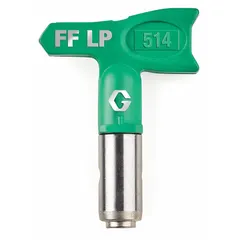 Airless spray gun tip with 0.014 in orifice size, color-coded green. Includes integrated guard combination for spray pattern control. Compatible with RAC X series and model 246215. Used for applying paints and coatings in industrial finishing and construction applications.